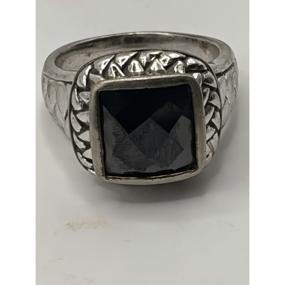 Vintage 925 STERLING SILVER FACETED BLACK STONE RING SIZE 8 9.7G